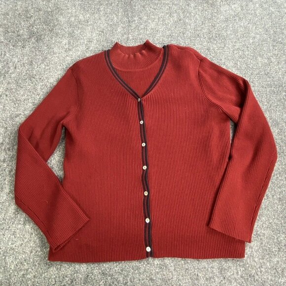 Casual Corner Annex Sweater Twin Set Womens PM Red Maroon VTG 2-Pc Knitwear - Picture 2 of 16